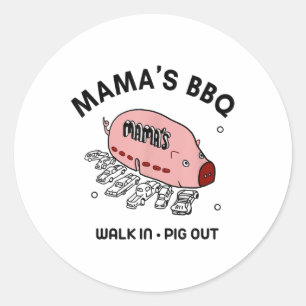 Mac Mamas Grillen Spaziergang in Pig Out Sonniges Runder Aufkleber