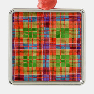 MAC RAE TARTAN Glas Quadrat Ornament Aus Metall