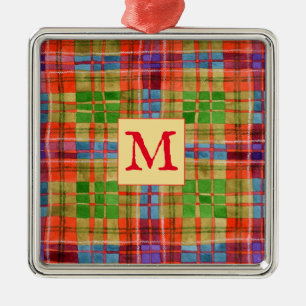 MAC RAE TARTAN Glas Square Ornament + Initial