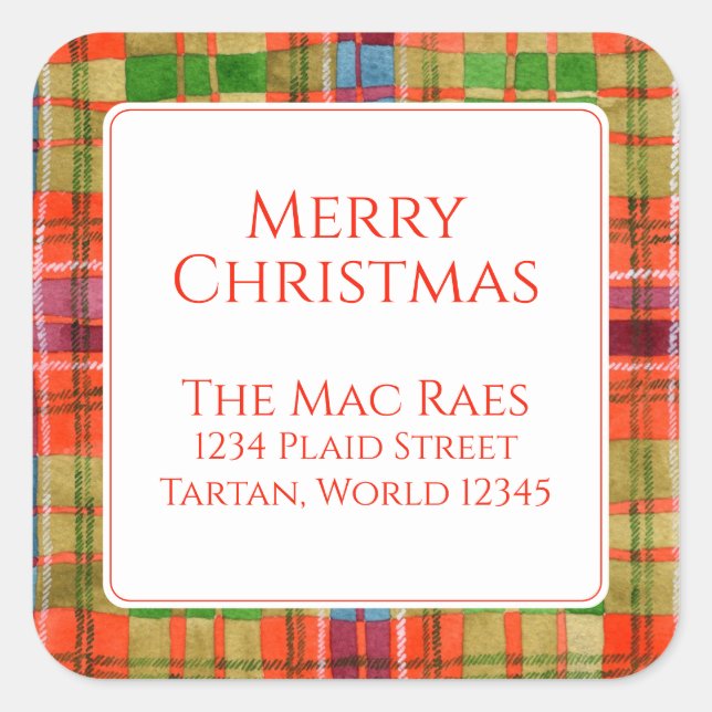 MAC RAE TARTAN Large Square Address Siegel Quadratischer Aufkleber (Vorderseite)