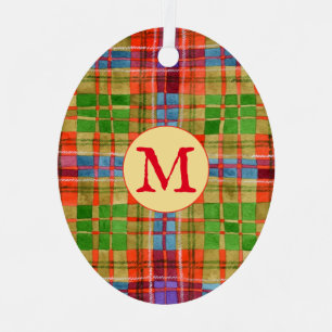 MAC RAE TARTAN Metal Oval Ornament + Initial Aus Metall