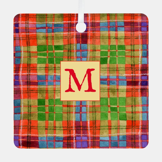 MAC RAE TARTAN Metal Square Ornament + Initial (Vorderseite)