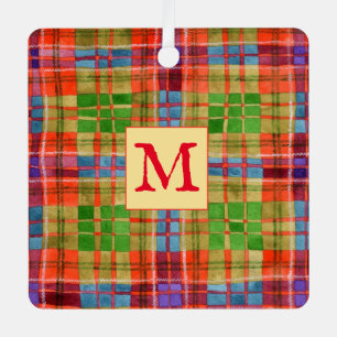 MAC RAE TARTAN Metal Square Ornament + Initial Aus Metall
