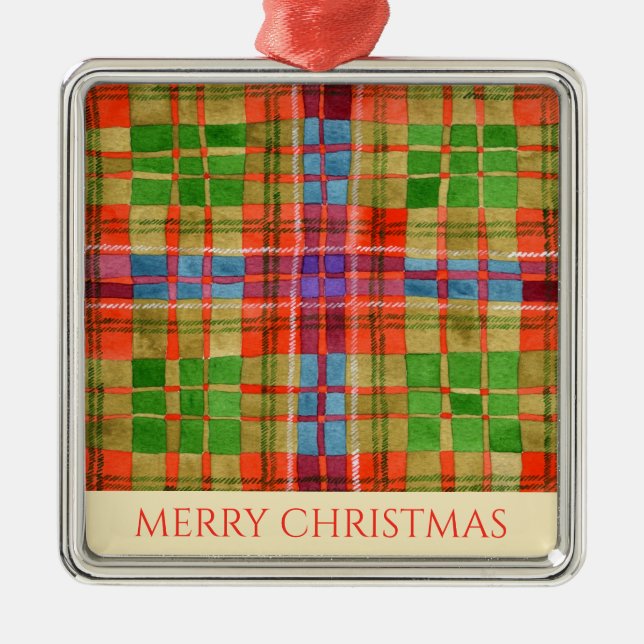MAC RAE TARTAN Premium Square Ornament + Text (Vorne)