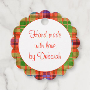 MAC RAE TARTAN Scalloped Round "Hand Made" Tags Geschenkanhänger