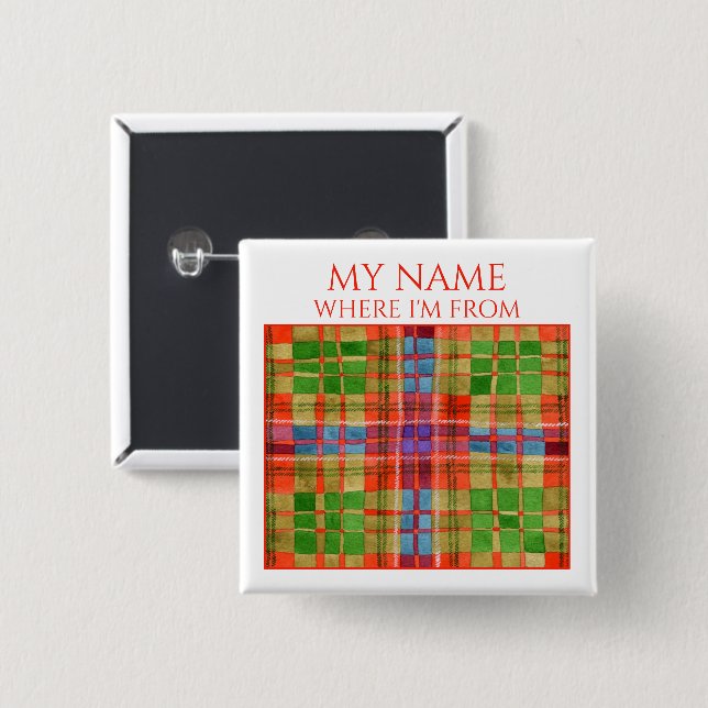 MAC RAE TARTAN Square Name Tag Button Button (Vorne & Hinten)