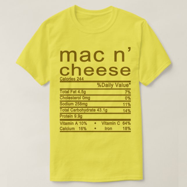 MAC und Käse Nährwertkennzeichnung Fakten T-Shirt (Design vorne)