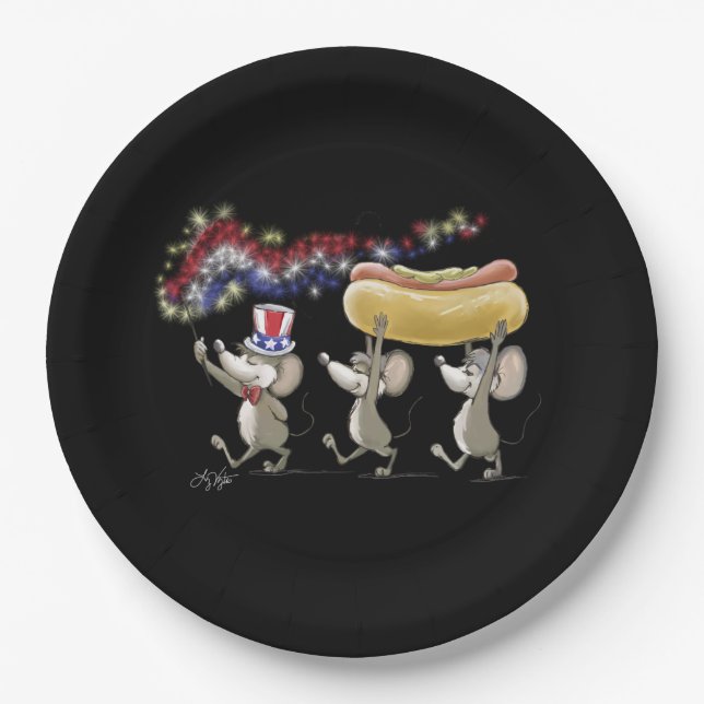 Mac und Moe's 4. Juli Nachtpapiertafel Pappteller (Vorderseite)
