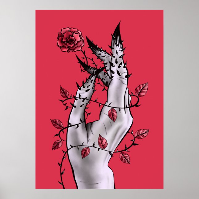 Macabre Art Creepy Hand Red und Black Gothic Poster (Vorne)