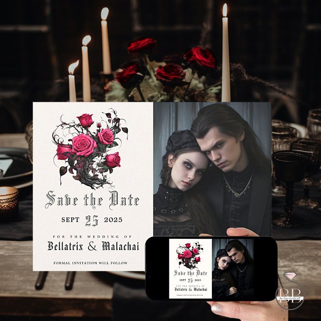 Macabre Crimson Rose Ihr Foto Save The Date (Von Creator hochgeladen)