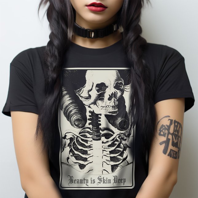 Macabre Skeleton Skull Beauty Tarot Viktorianisch  T-Shirt (Never a truer statement: Beauty is only Skin Deep, add your own text, gothic T)