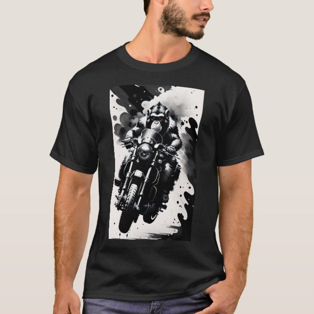 Macaco pilotando moto  T-Shirt (Vorderseite)