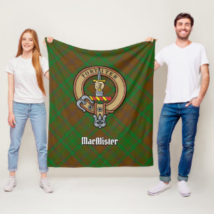 MacAlister von Glenbarr Wappen über Jagd Tartan Fleecedecke