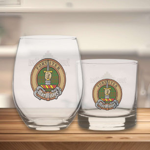 MacAlister von Glenbarr Wappen über Jagdtartan Whiskyglas