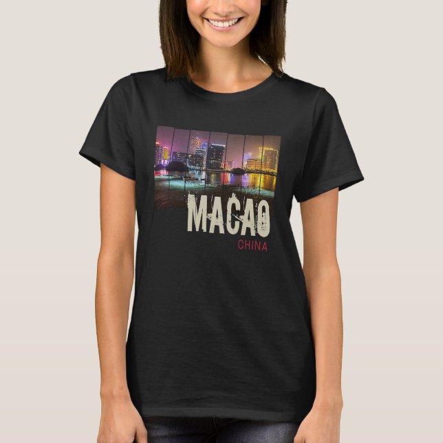 Macao Casino Skyline China Vintage Souvenir T-Shirt (Vorderseite)