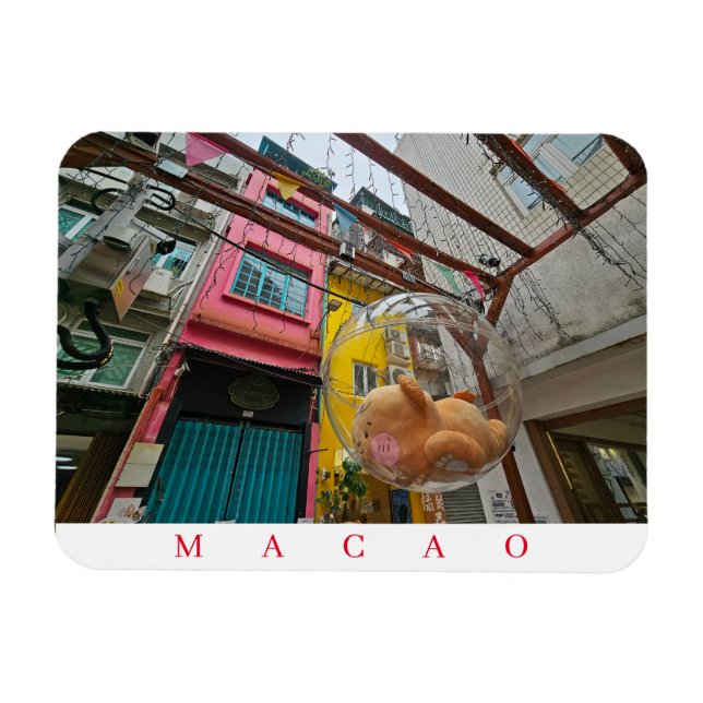 Macao farbenfroher Blick auf die Straße Kühlschran Magnet (Horizontal)