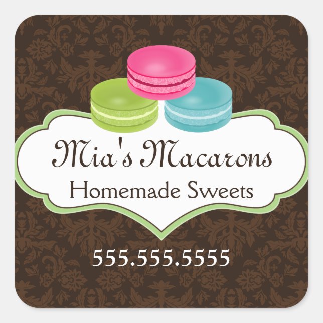 Macaron Bakery Box Siegel Quadratischer Aufkleber (Vorderseite)