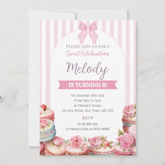Macaron Birthday Invite Strip Sweet Celebration Einladung (Vorderseite)