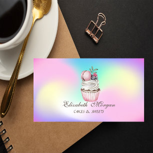 Macaron Cupcake, Süßigkeiten Bäckerei holographisc Visitenkarte