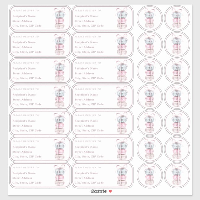 Macaron Individuelle Namensadresse + Umschlag Aufkleber (Blatt)
