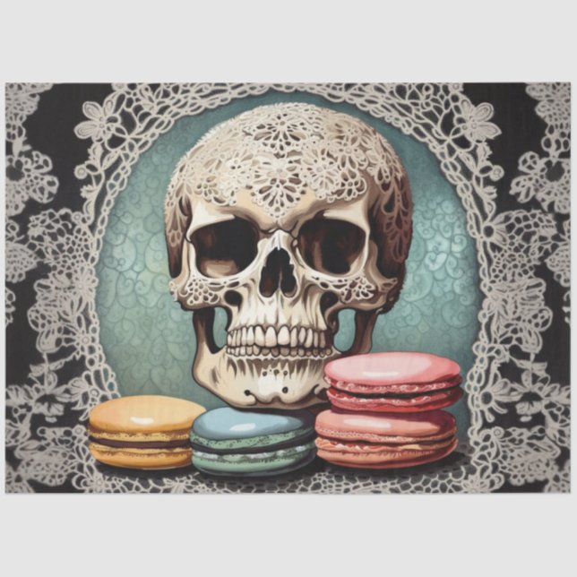 Macaron Lace Skull Decoupage Paper Seidenpapier (Vorderseite)
