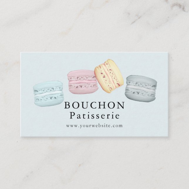 Macaron Light Blue Bakery Business Card Visitenkarte (Vorderseite)