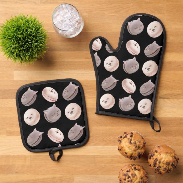 Macaron Muster Ofenhandschuh & Topflappen-Set (Oben Unten)
