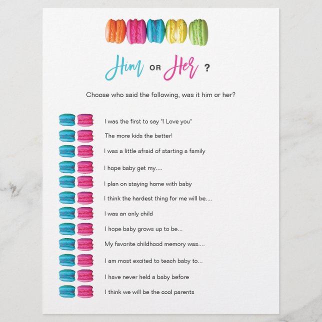 Macaron Tea Ihm oder ihrem Bridal Baby Showspiel (Vorderseite)