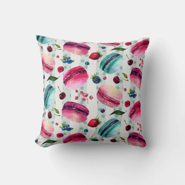 Macarons Französisch Konditorei mit Berries und Po Kissen (Vorderseite)