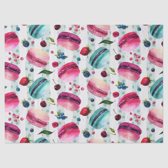 Macarons Französisch Konditorei mit Berries und Po Seidenpapier (Vorderseite)