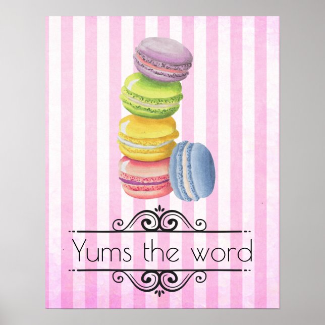 Macarons Französisches Dessert in Pastel Watercolo Poster (Vorne)