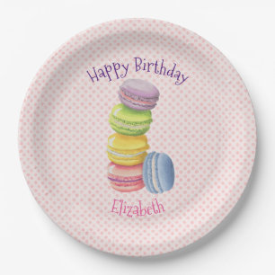 Macarons French Pastry Polka Dots Happy Birthday Pappteller