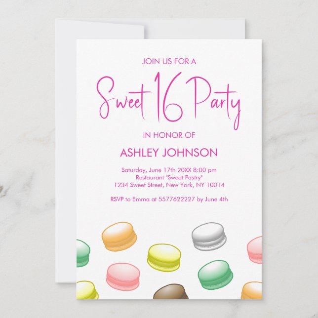 Macarons Sweet 16 Party Einladung (Vorderseite)