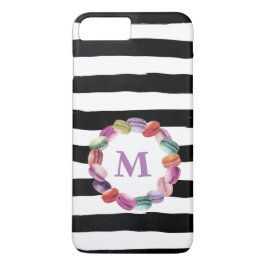 Macarons Wreath Monogram Schwarz-weiße Streifen Case-Mate iPhone Hülle