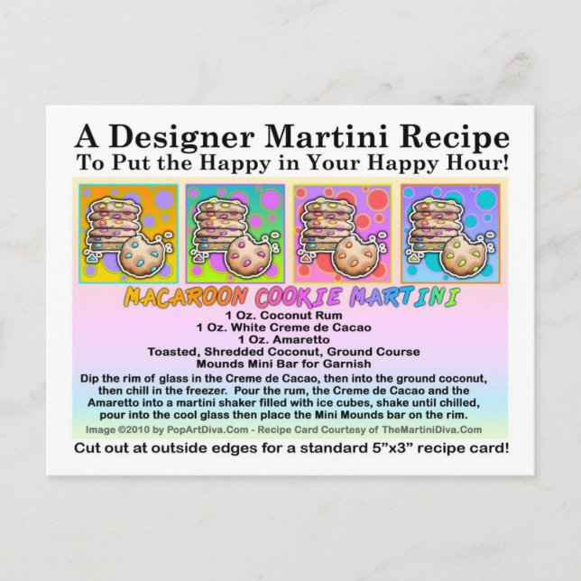 Macaroon Cookie Martini Rezept Karte Postkarte (Vorderseite)