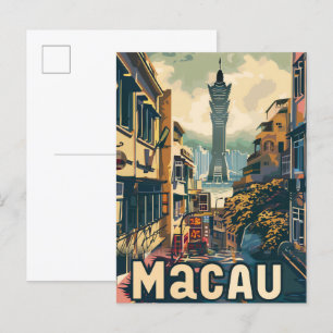 Macau China Vintage Retro Reiseillustration Postkarte