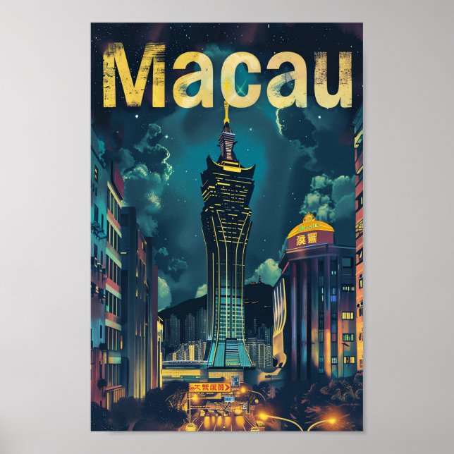 Macau City China Vintag Retro Travel Illustration Poster (Vorne)