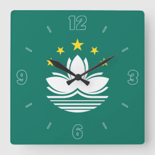 Macau Flag Green Yellow White Numbers Patriotic Quadratische Wanduhr
