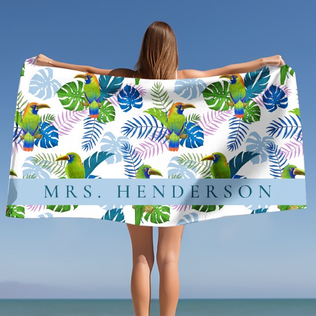 Macau und Palm Blätter Tropisch Personalisiert Strandtuch (Macau and Palm Leaves Tropical Personalized Beach Towel)