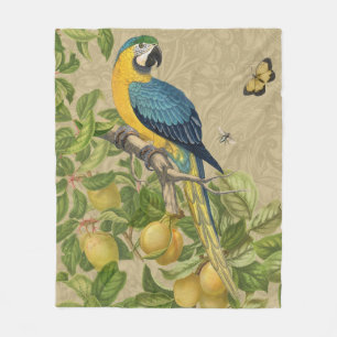 Macaw Blue Yellow Tropical Dschungel Antique Fleecedecke