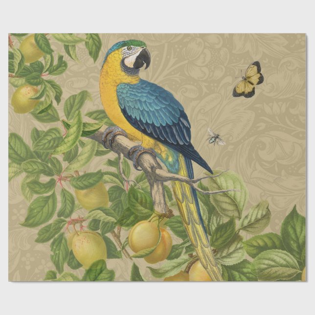 Macaw Blue Yellow Tropical Dschungel Antique Geschenkpapier (Flach)