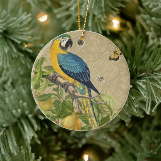 Macaw Blue Yellow Tropical Dschungel Antique Keramik Ornament (Baum)