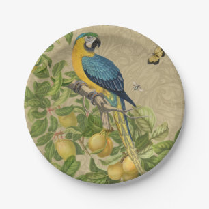 Macaw Blue Yellow Tropical Dschungel Antique Pappteller