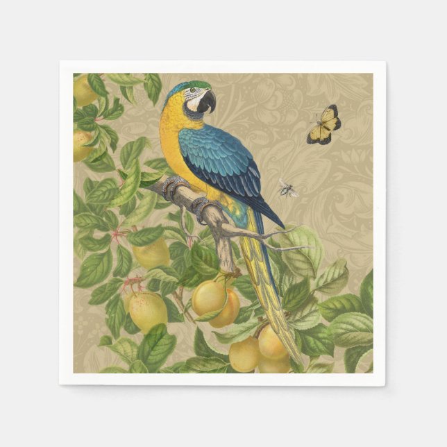Macaw Blue Yellow Tropical Dschungel Antique Serviette (Vorderseite)