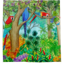 Macaw-Papageien-Dschungel-Kunst-Duschvorhang