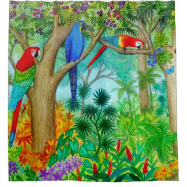 Macaw-Papageien-Dschungel-Kunst-Duschvorhang Duschvorhang