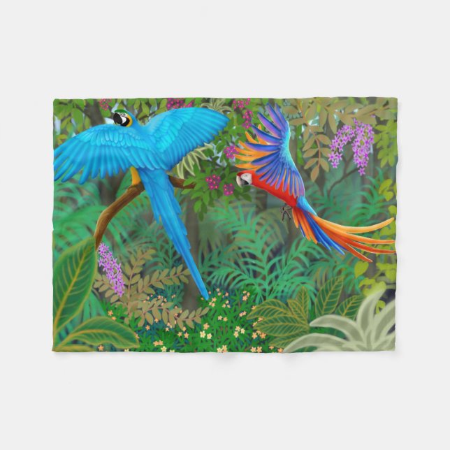 Macaw-Papageien in der Dschungel-Fleece-Decke Fleecedecke (Vorderseite (Horizontal))