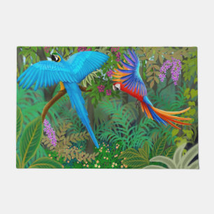 Macaw-Papageien in der Dschungel-Fußmatte Fußmatte