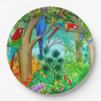 Macaw-Papageien-Kunst-Dschungel-Papier-Teller