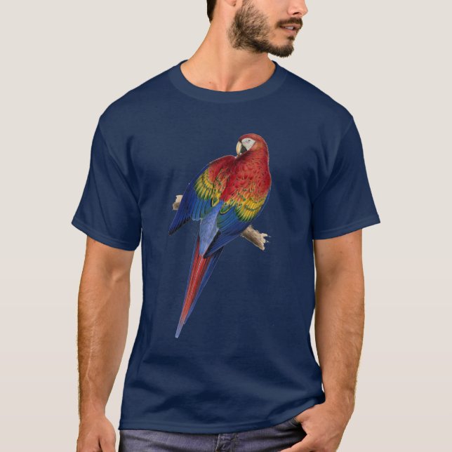 Macaw-Papageien-roter gelber blaues Grün-Vogel T-Shirt (Vorderseite)